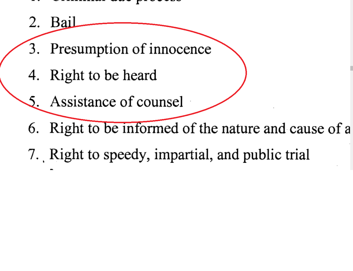Rights of the Accused: Part II (presumption of innocence, right to be heard, assistance of counsel)