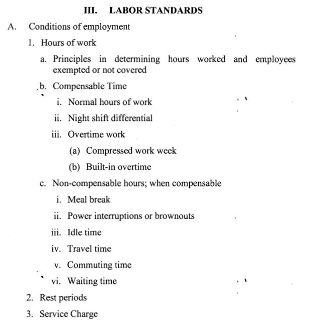 Labor Standards Part I (Conditions of Employment: Hours of Work, Rest Periods, Service Charge)