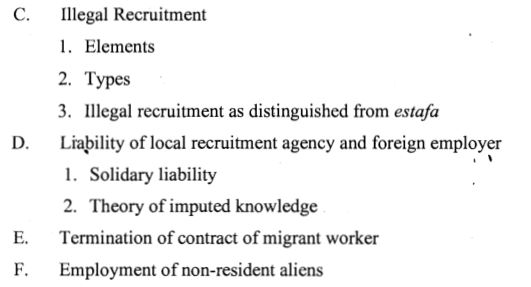 Recruitment and Placement Part II (Illegal Recruitment, etc.)